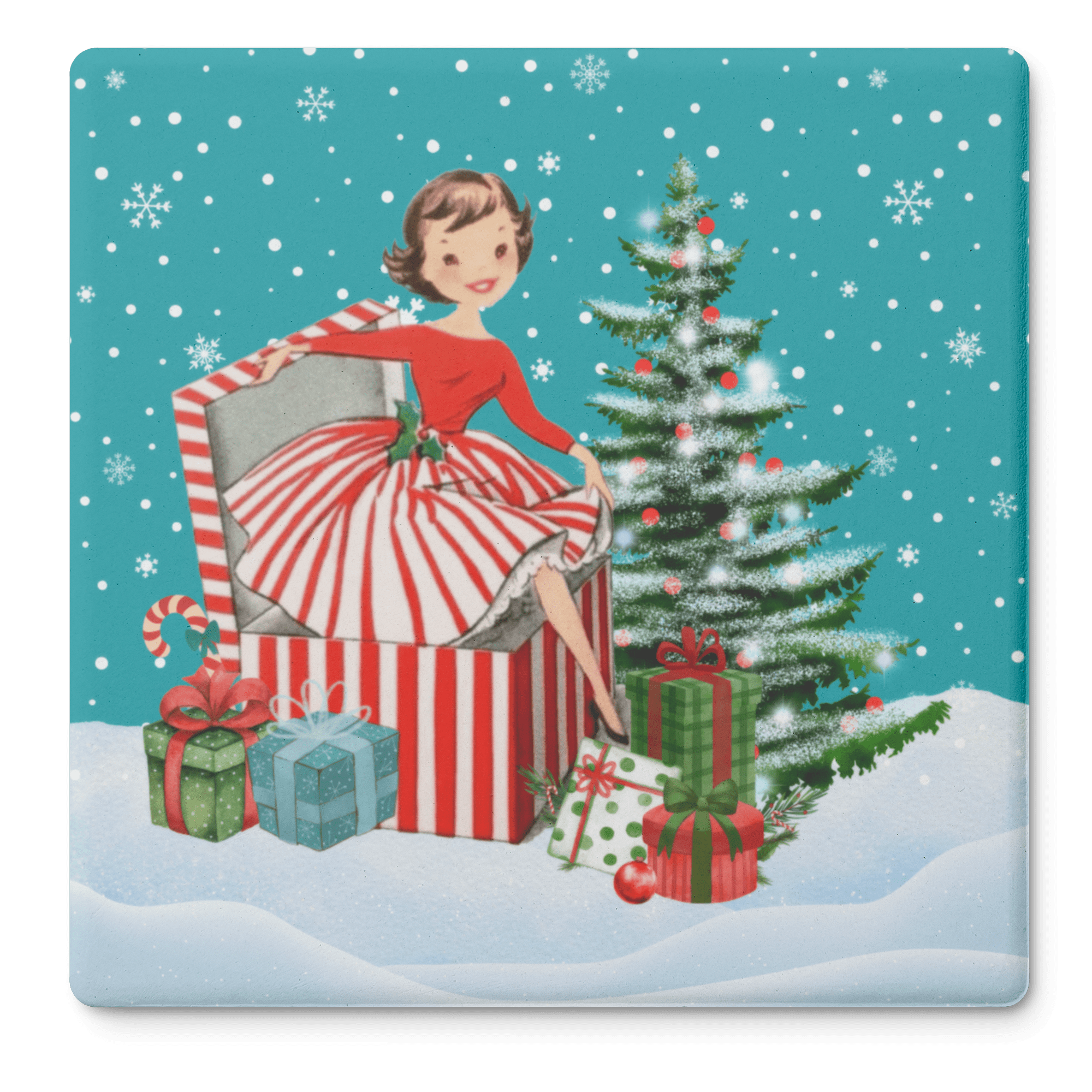 Kate McEnroe New York Retro Vintage Kitsch Snowy Christmas Coasters, Mid Century Modern 50s Holiday DrinkwareCoasters7021