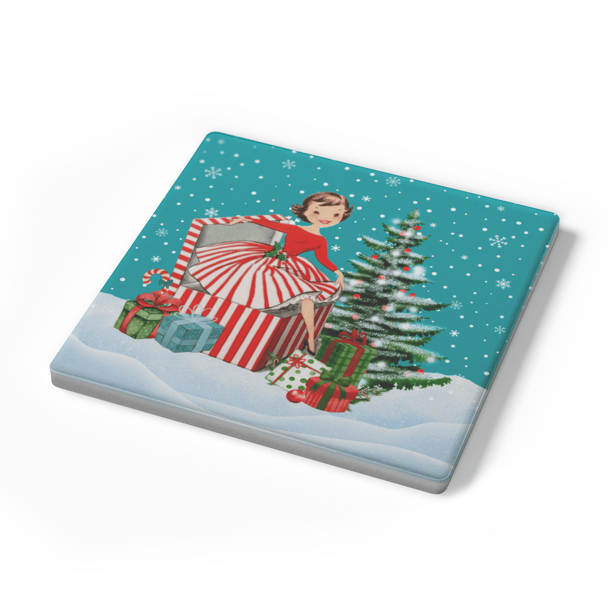 Kate McEnroe New York Retro Vintage Kitsch Snowy Christmas Coasters, Mid Century Modern 50s Holiday DrinkwareCoasters7021