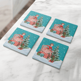 Kate McEnroe New York Retro Vintage Kitsch Snowy Christmas Coasters, Mid Century Modern 50s Holiday DrinkwareCoasters7021