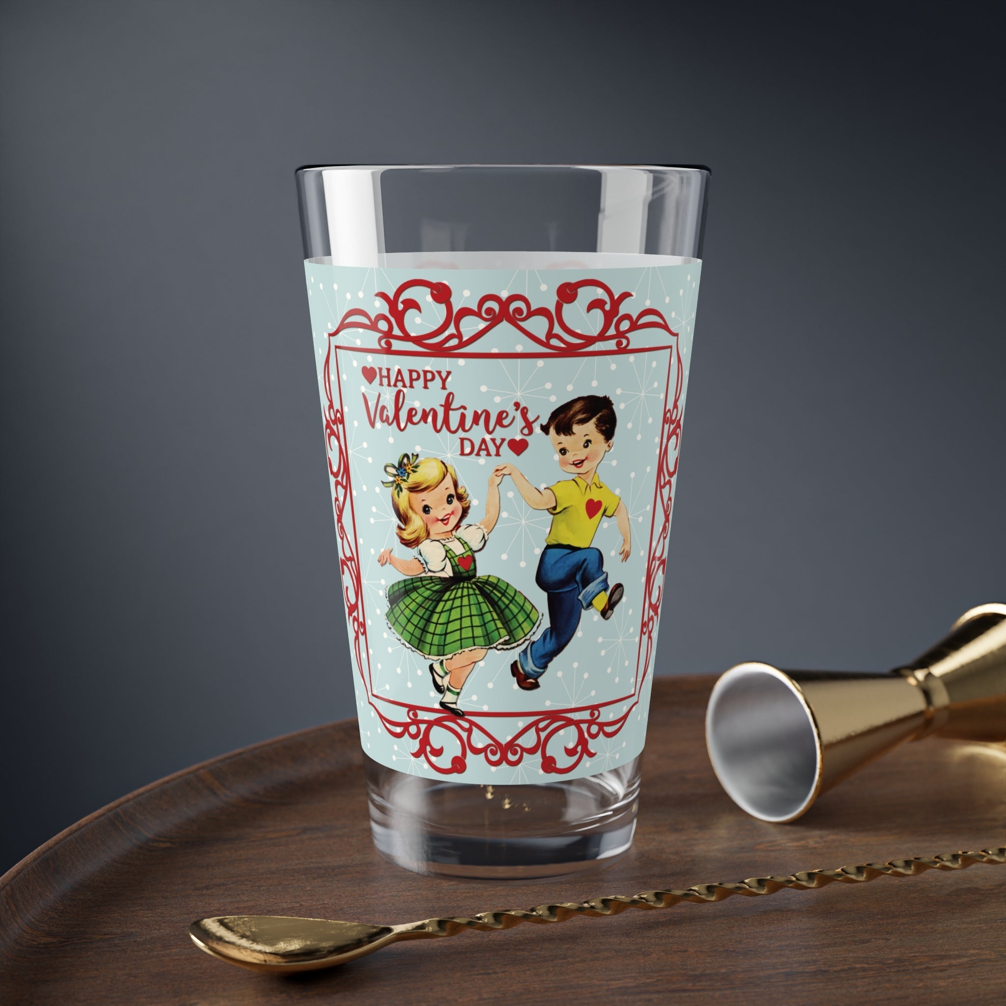 Kate McEnroe New York Retro Vintage Kitsch Valentine Pint Glass, Mid Century Modern Starburst Romantic Boy Girl BarwarePint Glasses28451834439042284552