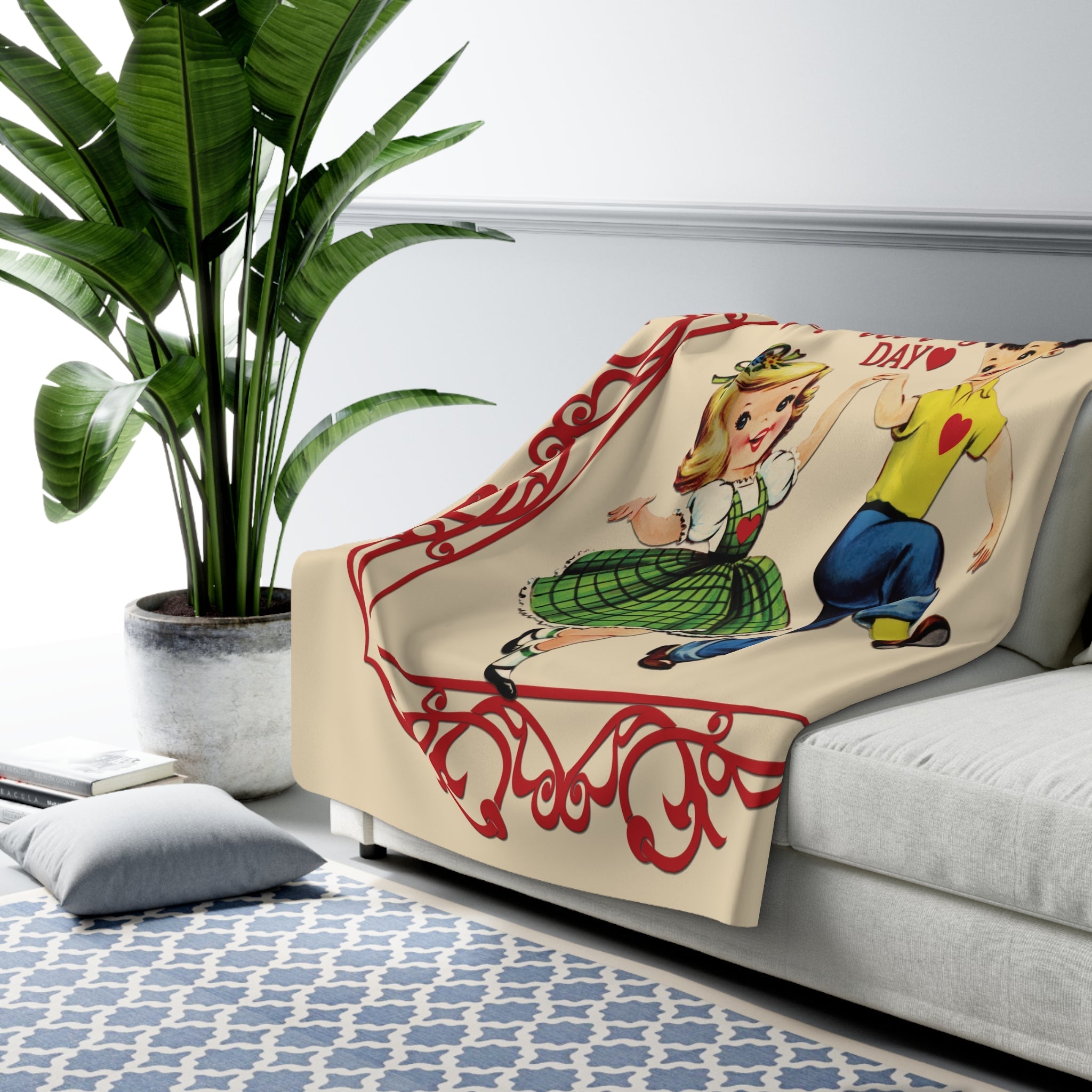 Kate McEnroe New York Retro Vintage Kitsch Valentine Sherpa Blanket, Mid Century Modern 50s Dancing Boy Girl Cute Romantic ThrowBlankets26983644697043658363