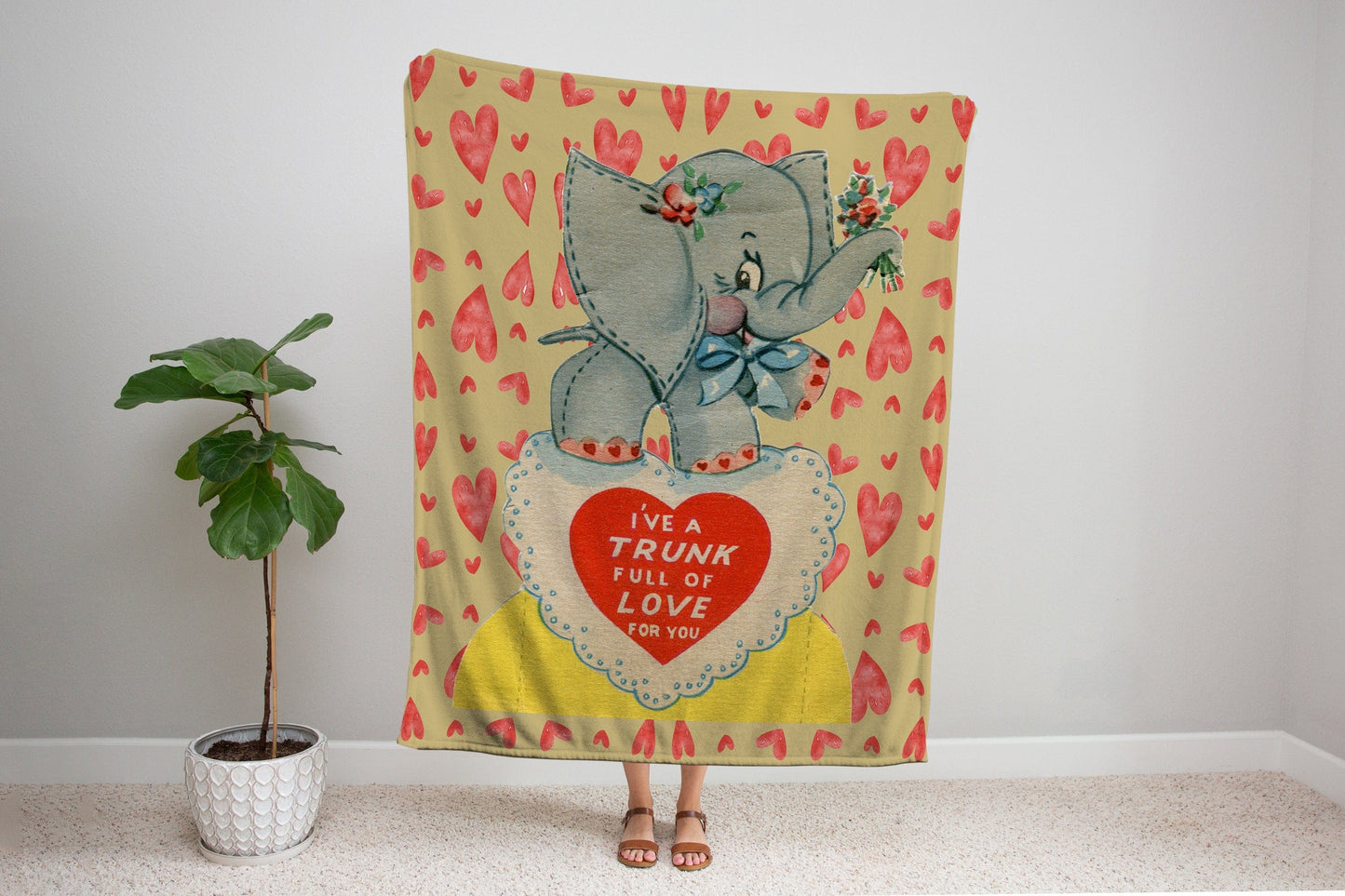 Kate McEnroe New York Retro Vintage Kitschy Elephant Valentine Throw Blanket Blankets
