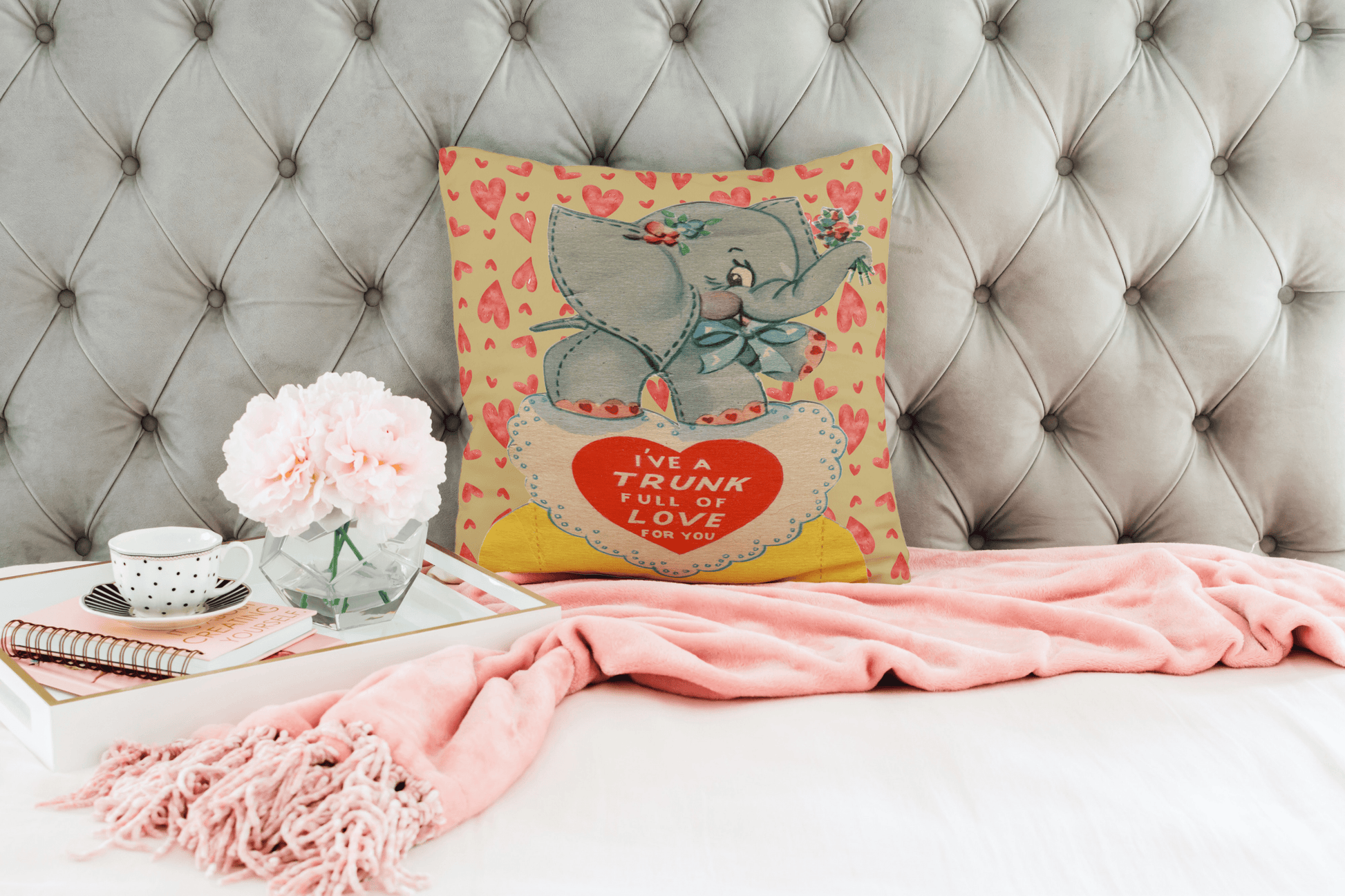 Kate McEnroe New York Retro Vintage Kitschy Elephant Valentine Throw Pillow Cover Throw Pillow Covers 14" × 14" 20791768637253560042
