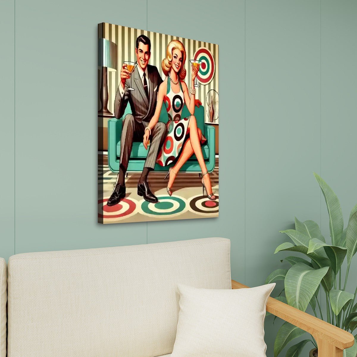 Retro Vintage Mod 60s Cocktail Canvas Wall Art, Mid Century Modern