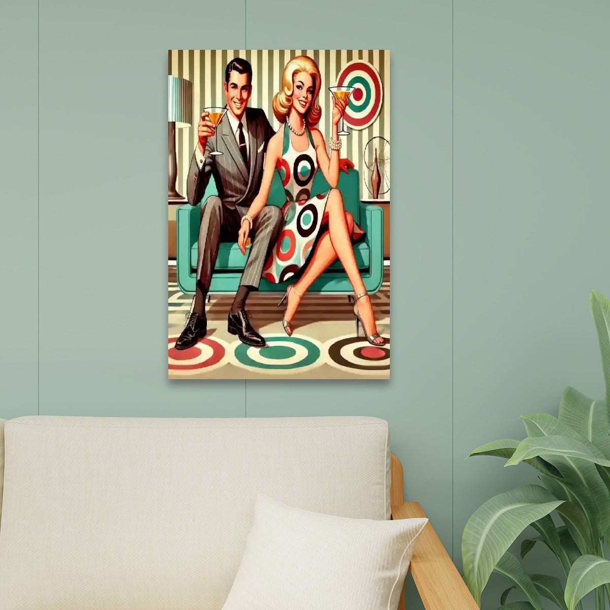 Retro Vintage Mod 60s Cocktail Canvas Wall Art, Mid Century Modern