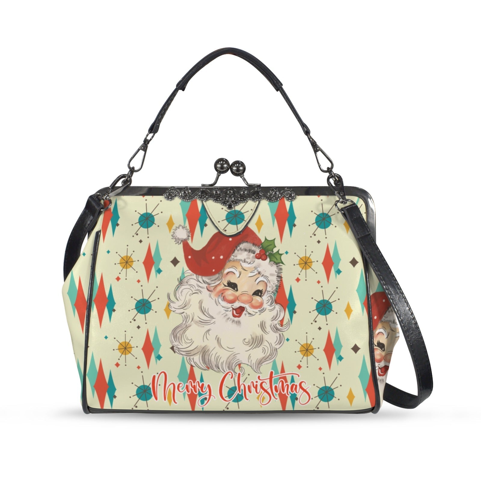 Kate McEnroe New York Retro Vintage Santa Franciscan Diamond Starburst Christmas Kisslock BagCrossbody BagsD3241567