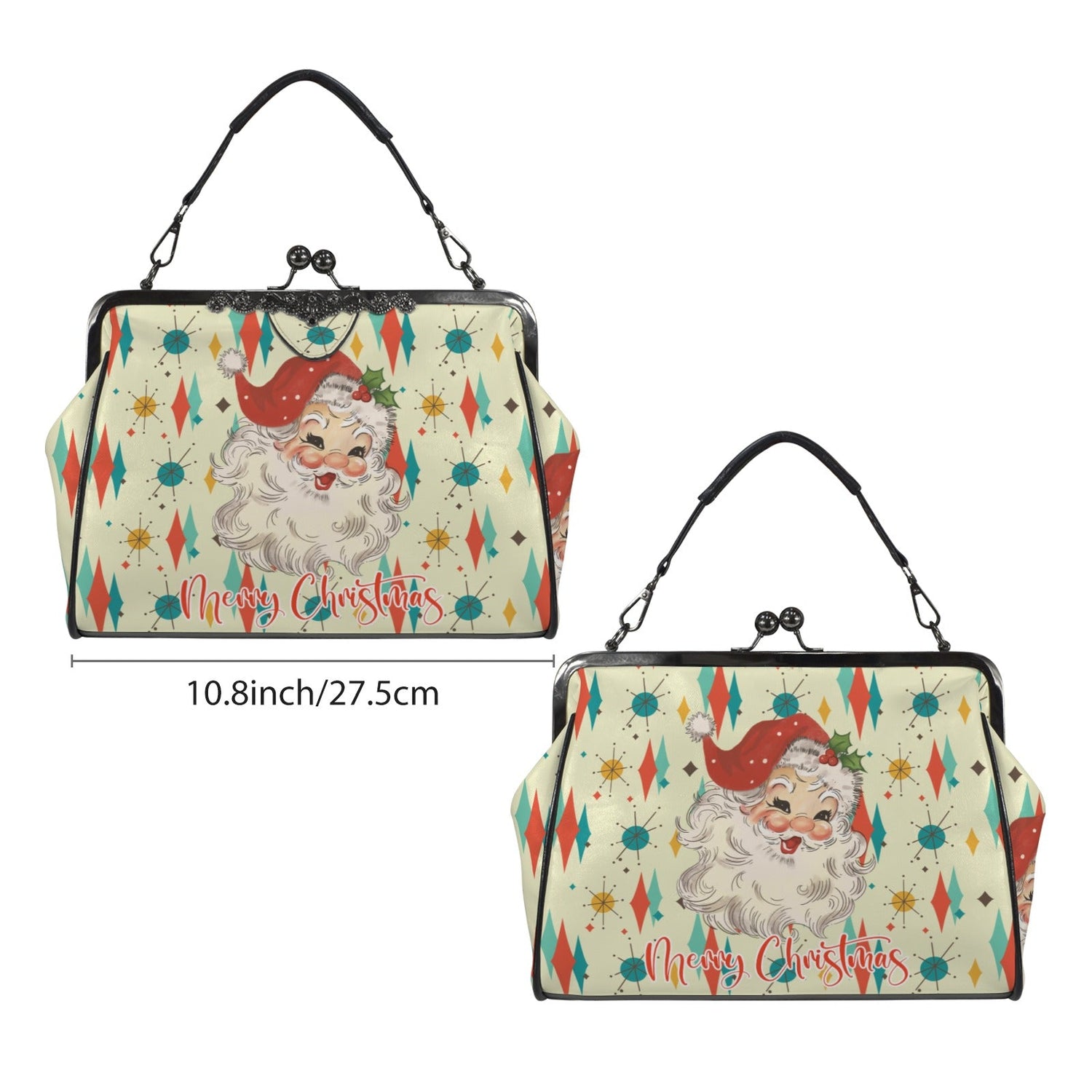 Kate McEnroe New York Retro Vintage Santa Franciscan Diamond Starburst Christmas Kisslock BagCrossbody BagsD3241567