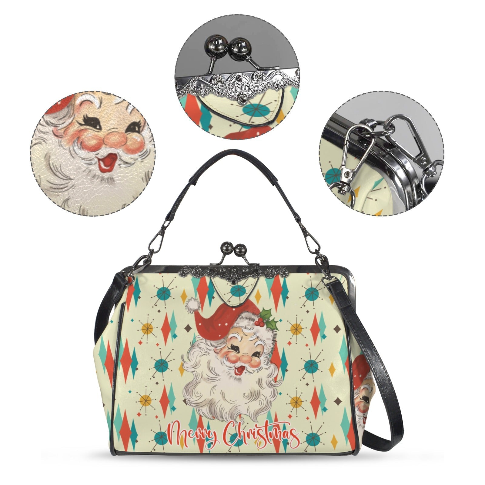 Kate McEnroe New York Retro Vintage Santa Franciscan Diamond Starburst Christmas Kisslock BagCrossbody BagsD3241567