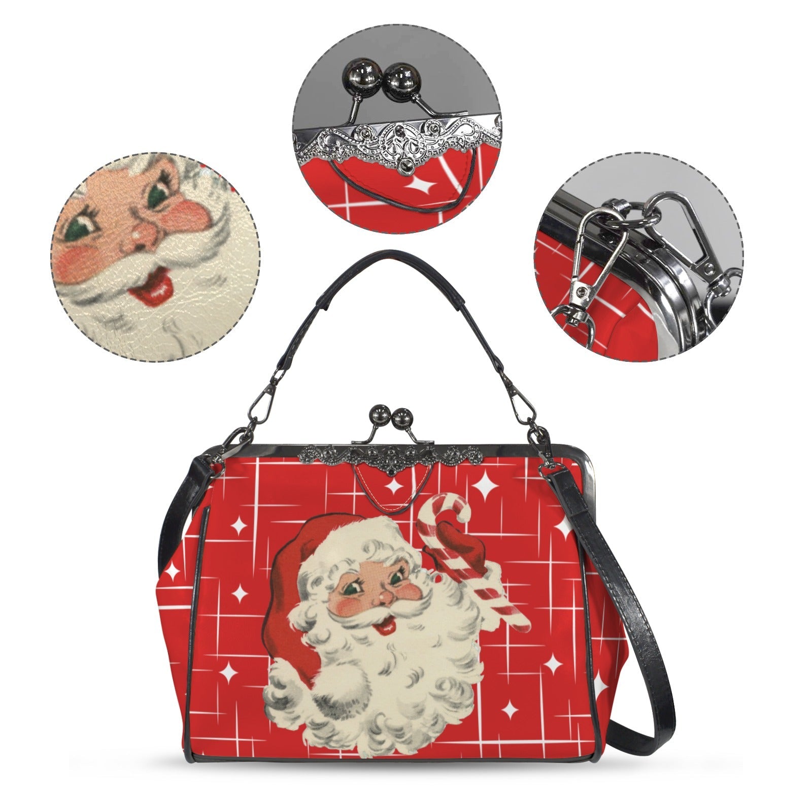 Kate McEnroe New York Retro Vintage Santa Kisslock Purse Red Starburst Holiday HandbagCrossbody BagsD3261617