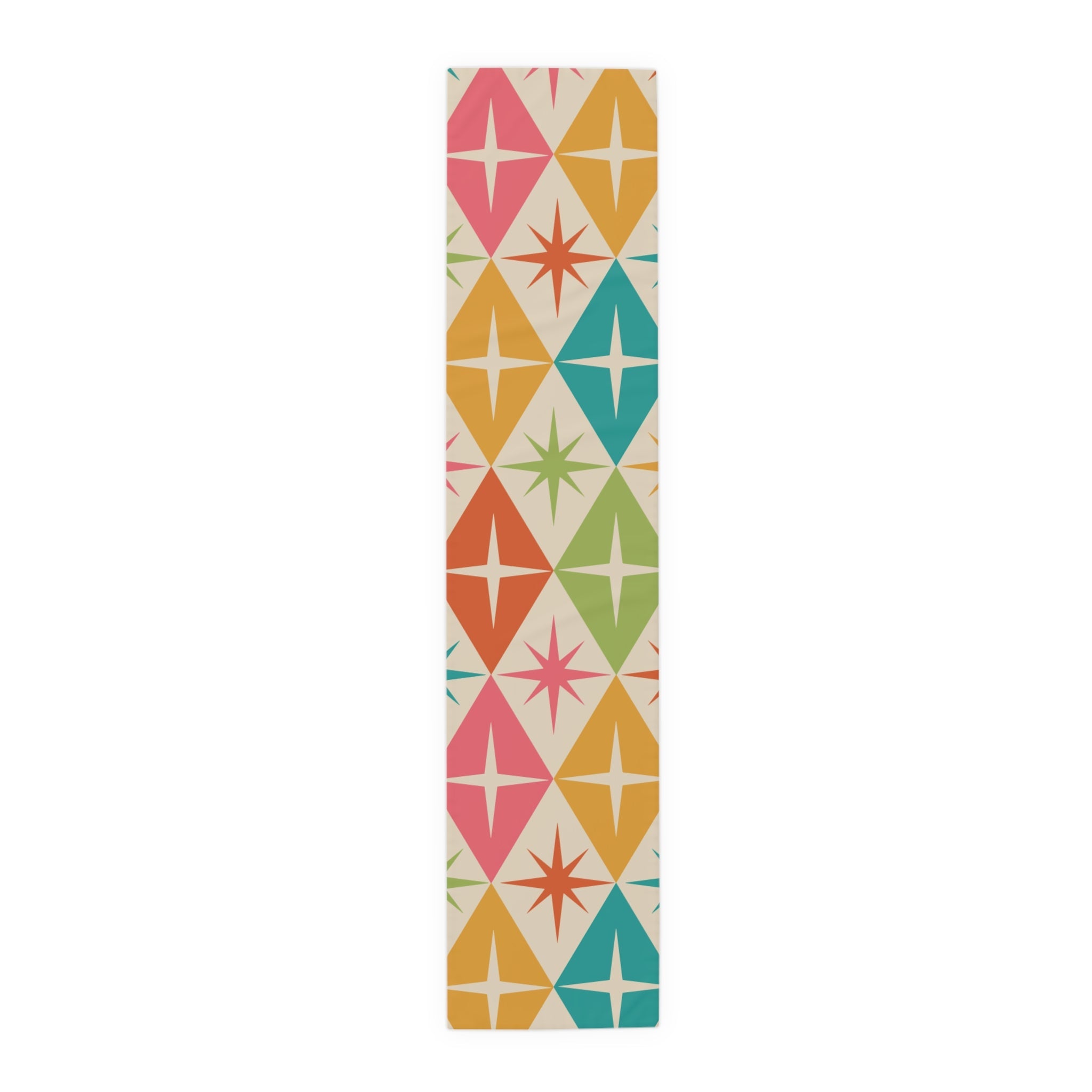 Kate McEnroe New York Retro Vintage Table Runner, 50s Mid Century Modern Diamond Starbursts, Teal, Pink, Burnt Orange, Mustard Yellow, Lime MCM Table LinensTable Runners27861548772383124521