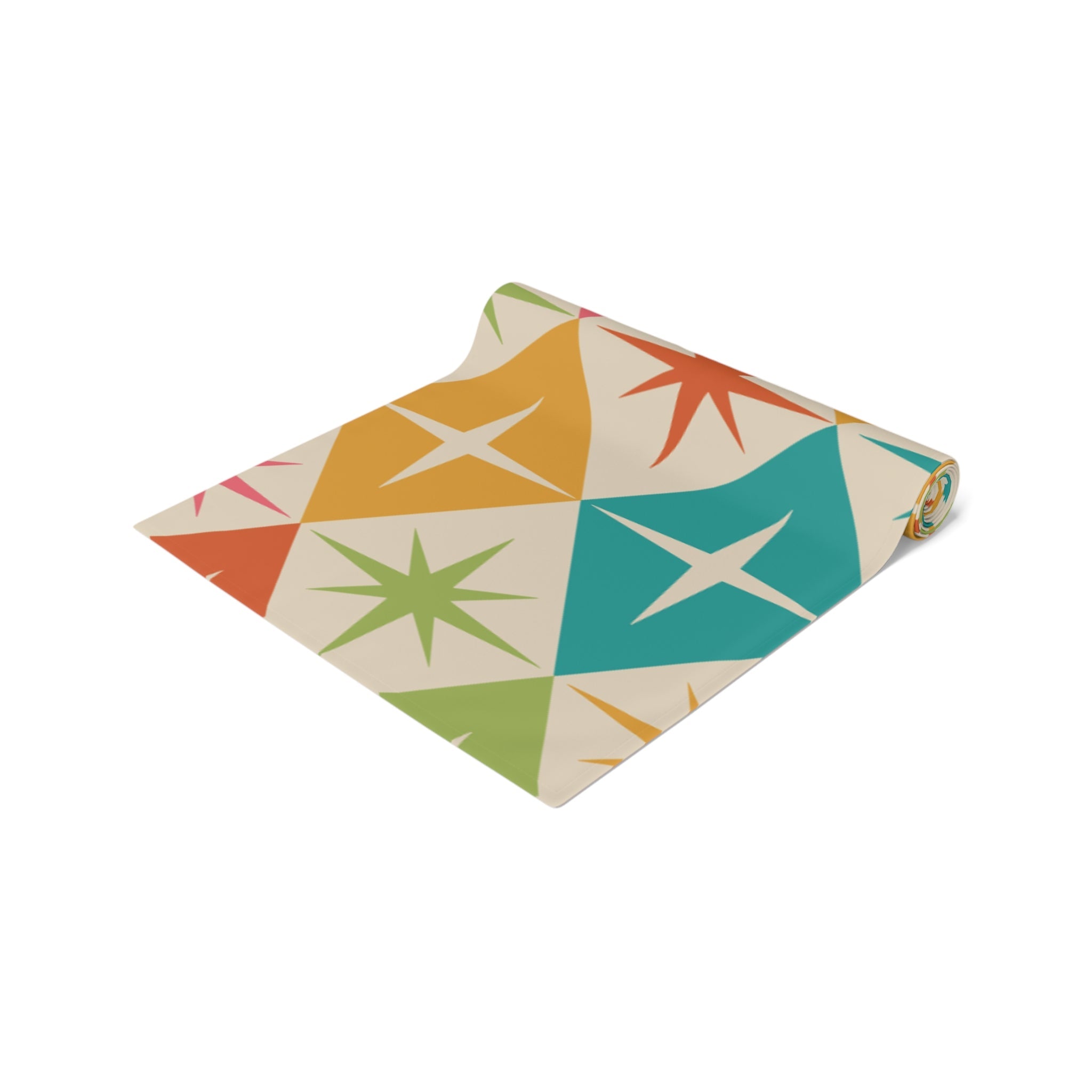 Kate McEnroe New York Retro Vintage Table Runner, 50s Mid Century Modern Diamond Starbursts, Teal, Pink, Burnt Orange, Mustard Yellow, Lime MCM Table LinensTable Runners27861548772383124521