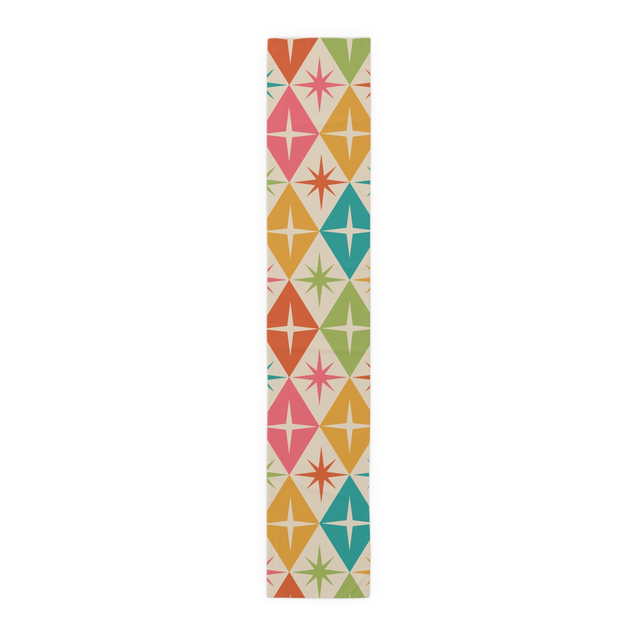 Kate McEnroe New York Retro Vintage Table Runner, 50s Mid Century Modern Diamond Starbursts, Teal, Pink, Burnt Orange, Mustard Yellow, Lime MCM Table LinensTable Runners27861548772383124521