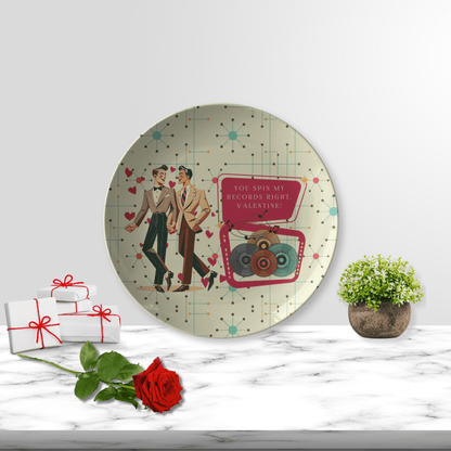 Kate McEnroe New York Retro Vinyl Gents Dinner Plate, Gay Couple Valentine Dish, Mid Century Modern Record Design Plate Plates