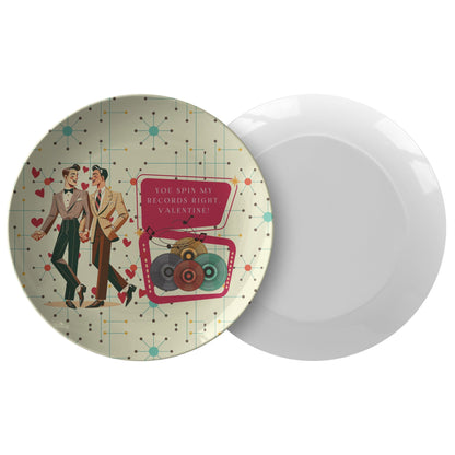 Kate McEnroe New York Retro Vinyl Gents Dinner Plate, Gay Couple Valentine Dish, Mid Century Modern Record Design Plate Plates Single 9820SINGLE