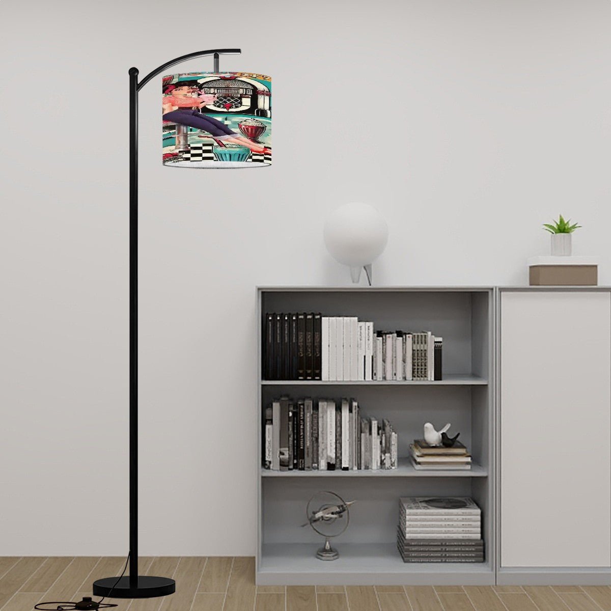 Kate McEnroe New York Rockin’ Retro Diner Arc Floor Lamp, 50s Pin - Up Soda Fountain Light, Mid Century American Jukebox Statement LampFloor Lamps2Wt2wdI2PB
