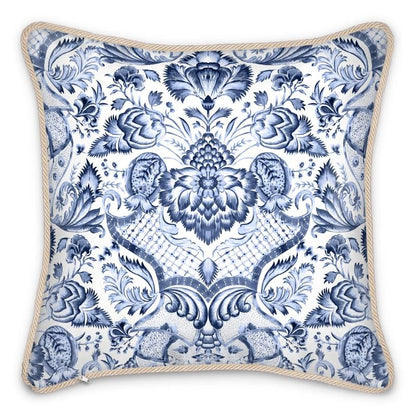 Kate McEnroe New York Royal Azure Damask Duck Feather Silk Pillow Silk Pillows