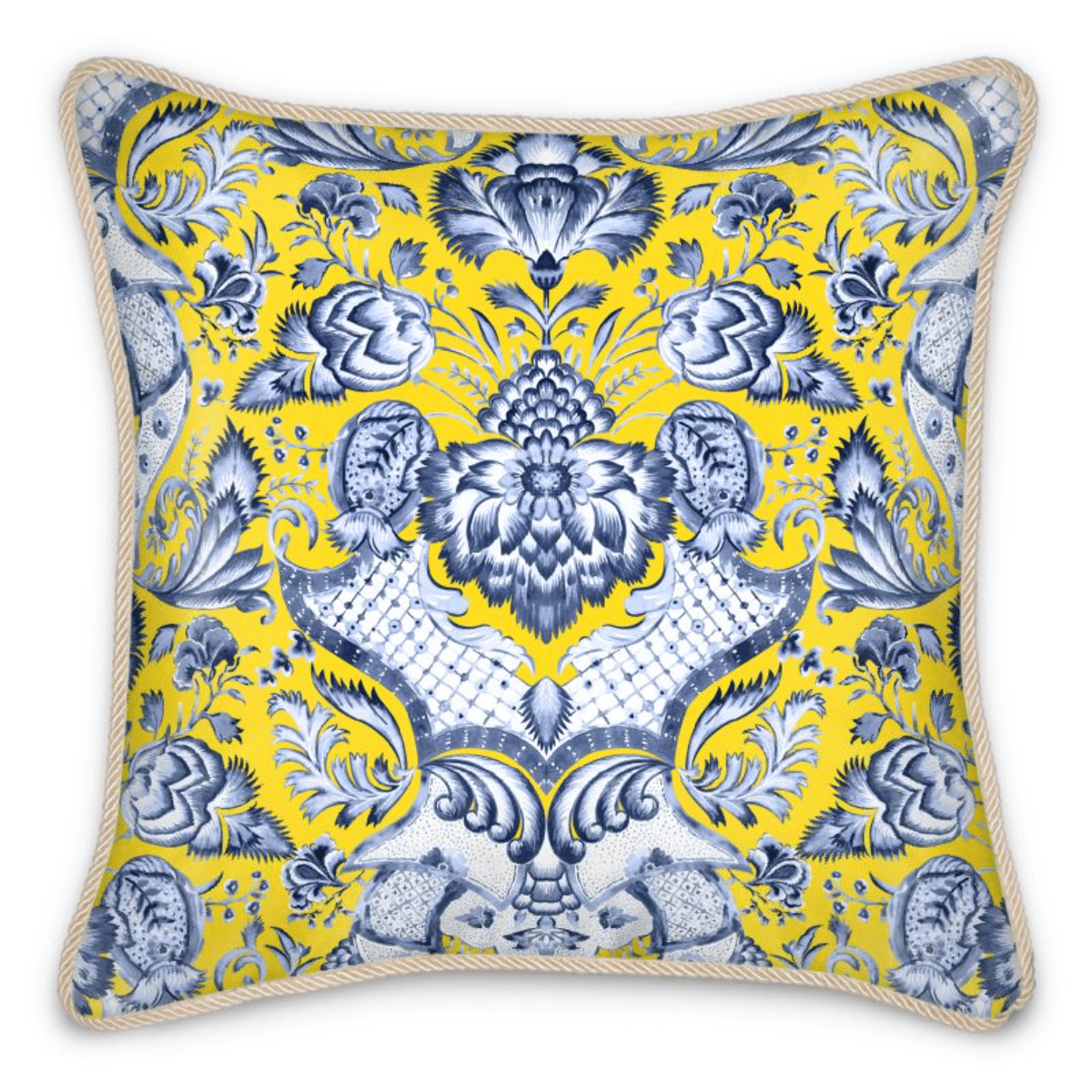 Kate McEnroe New York Royal Azure Damask Duck Feather Silk Pillow Silk Pillows