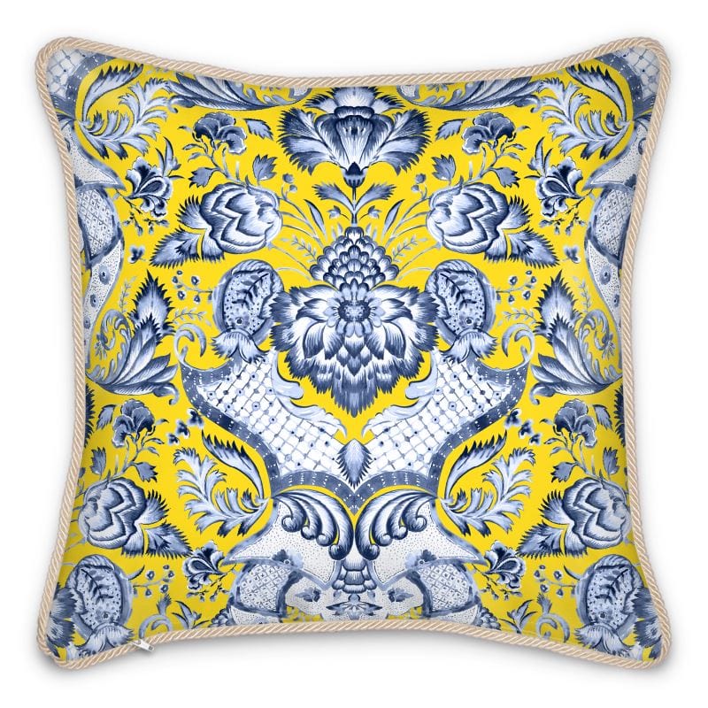 Kate McEnroe New York Royal Azure Damask Duck Feather Silk Pillow Silk Pillows Square 12&quot; (30cm) 2340458
