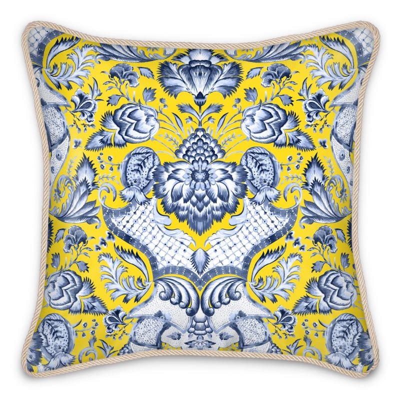 Kate McEnroe New York Royal Azure Damask Duck Feather Silk Pillow Silk Pillows Square 16&quot; (40cm) 2340458