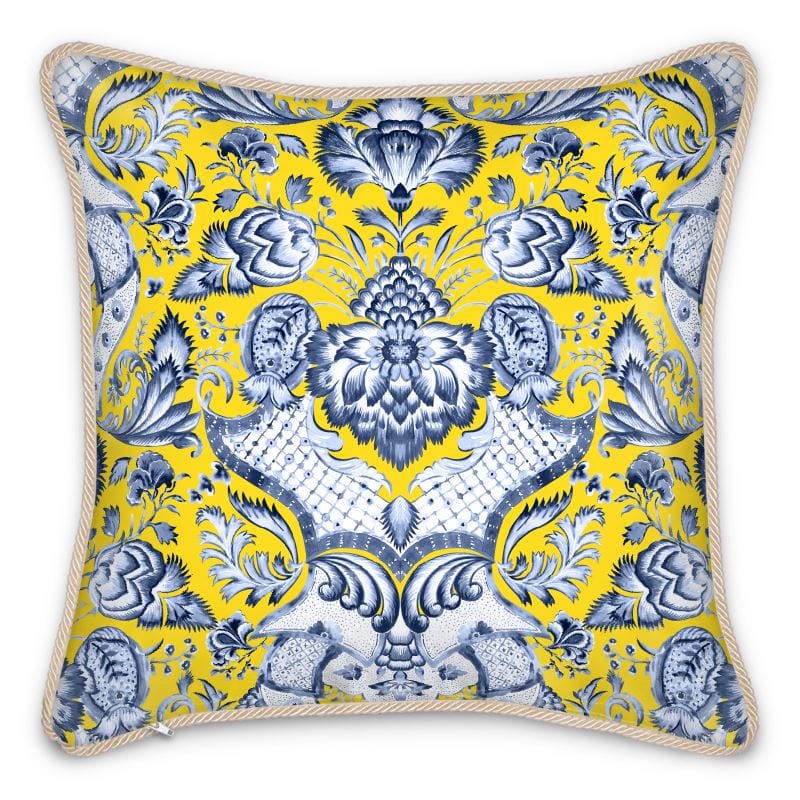 Kate McEnroe New York Royal Azure Damask Duck Feather Silk PillowSilk Pillows2340458