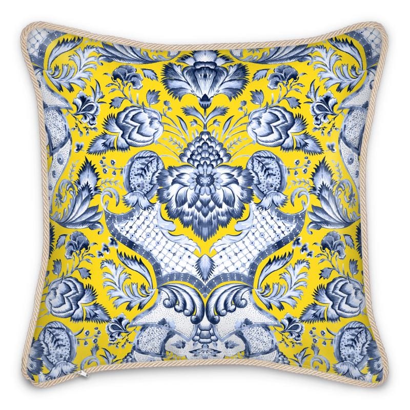 Royal Azure Damask Duck Feather Silk Pillow