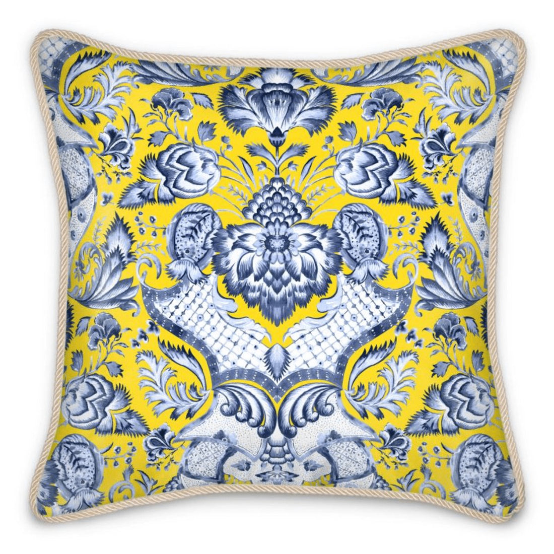 Royal Azure Damask Duck Feather Silk Pillow