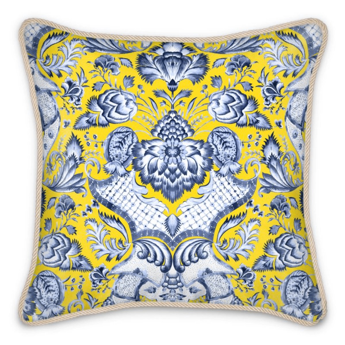 Royal Azure Damask Duck Feather Silk Pillow