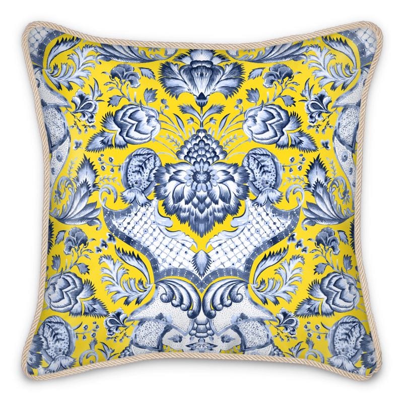 Royal Azure Damask Duck Feather Silk Pillow