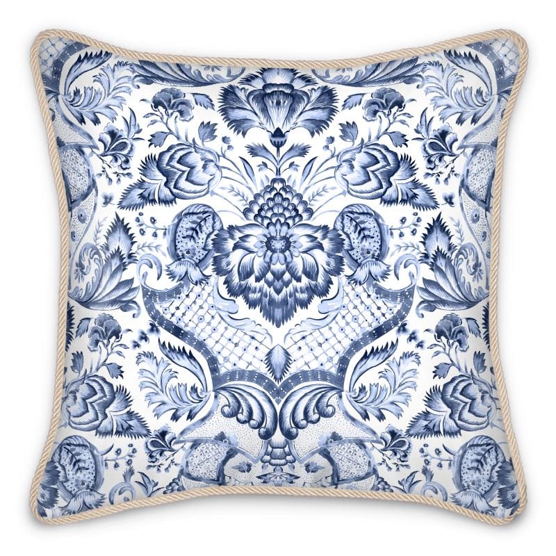 Royal Azure Damask Duck Feather Silk Pillow