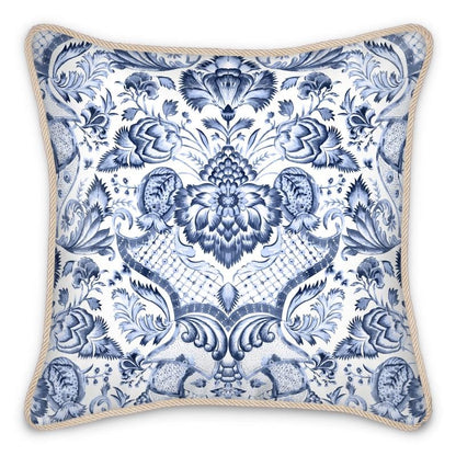 Kate McEnroe New York Royal Azure Damask Duck Feather Silk PillowSilk Pillows2340492