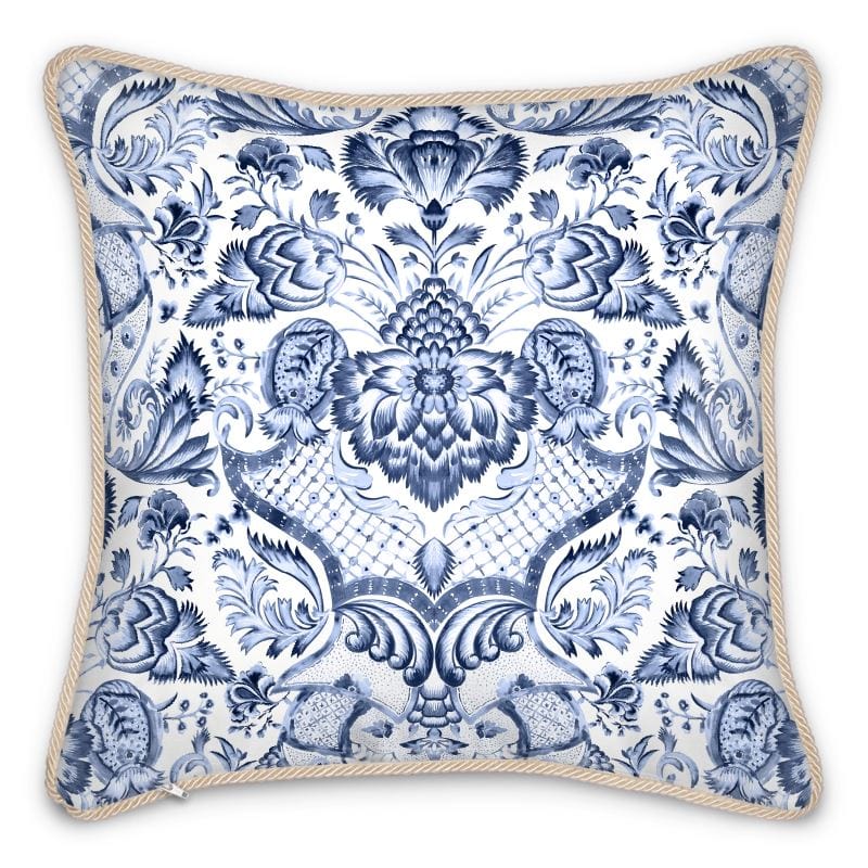 Royal Azure Damask Duck Feather Silk Pillow