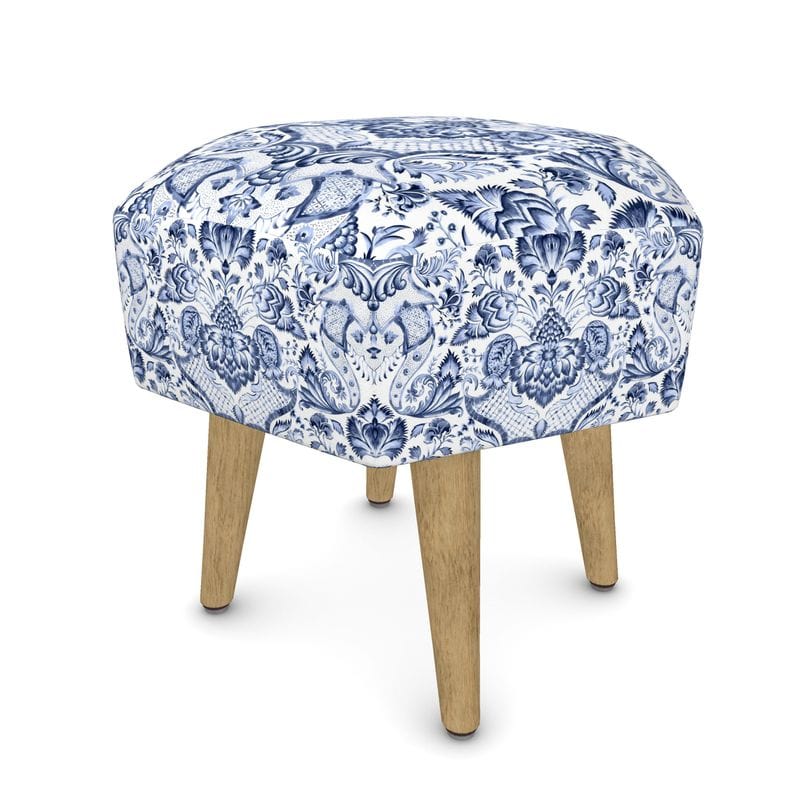 Kate McEnroe New York Royal Azure Damask Hexagonal OttomanOttomans2340493