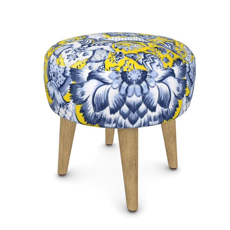 Kate McEnroe New York Royal Azure Damask Round OttomanOttomans2340451