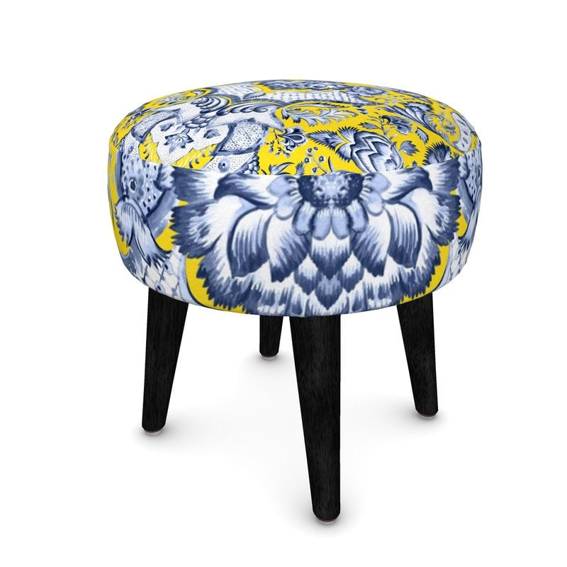 Kate McEnroe New York Royal Azure Damask Round OttomanOttomans2340451