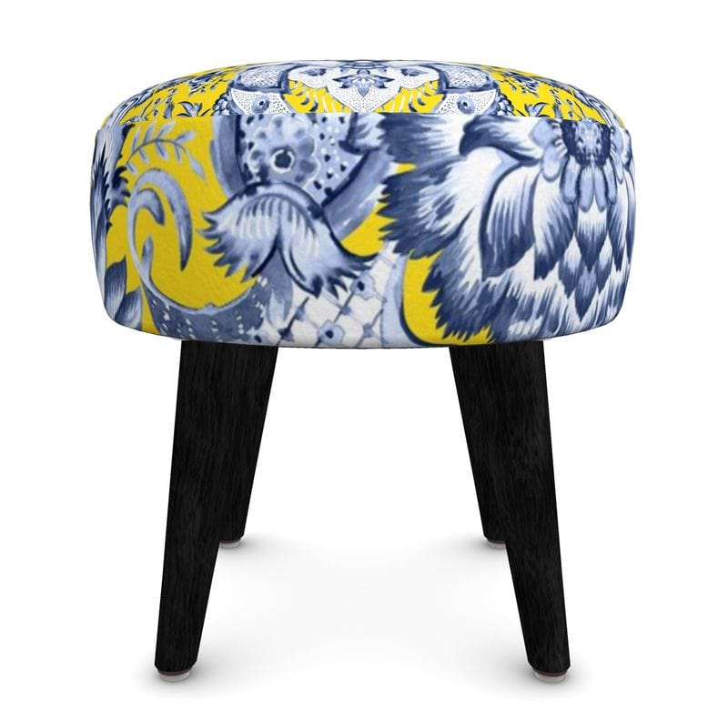 Kate McEnroe New York Royal Azure Damask Round OttomanOttomans2340451