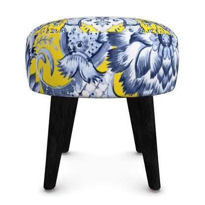 Kate McEnroe New York Royal Azure Damask Round OttomanOttomans2340451