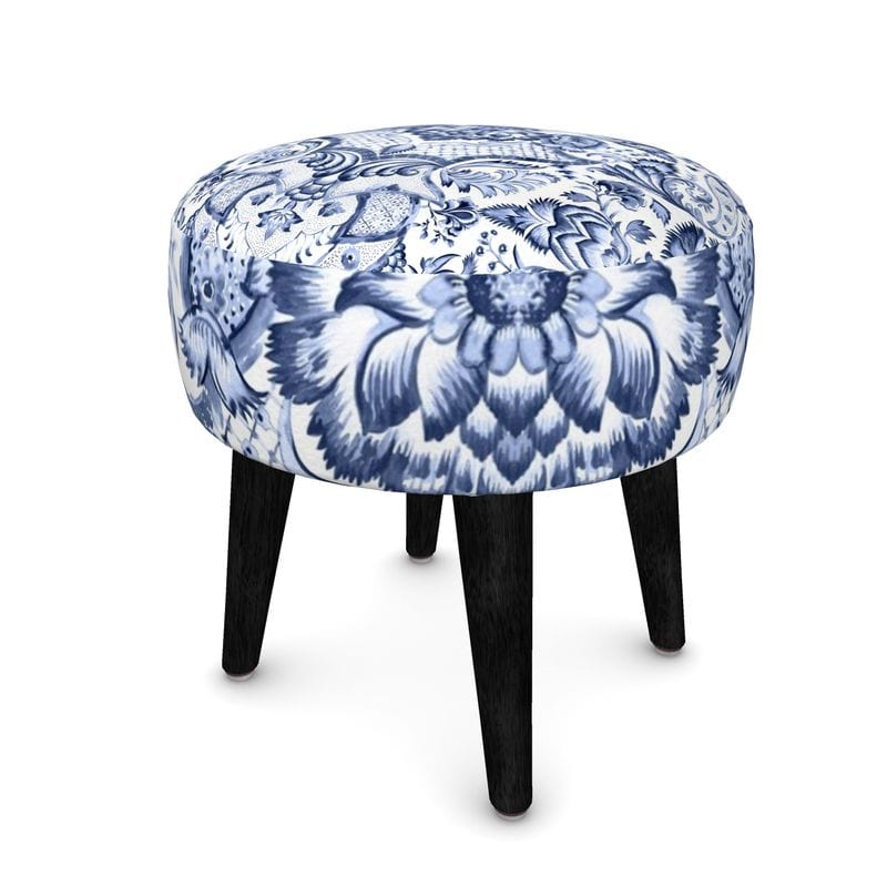 Kate McEnroe New York Royal Azure Damask Round OttomanOttomans2340496