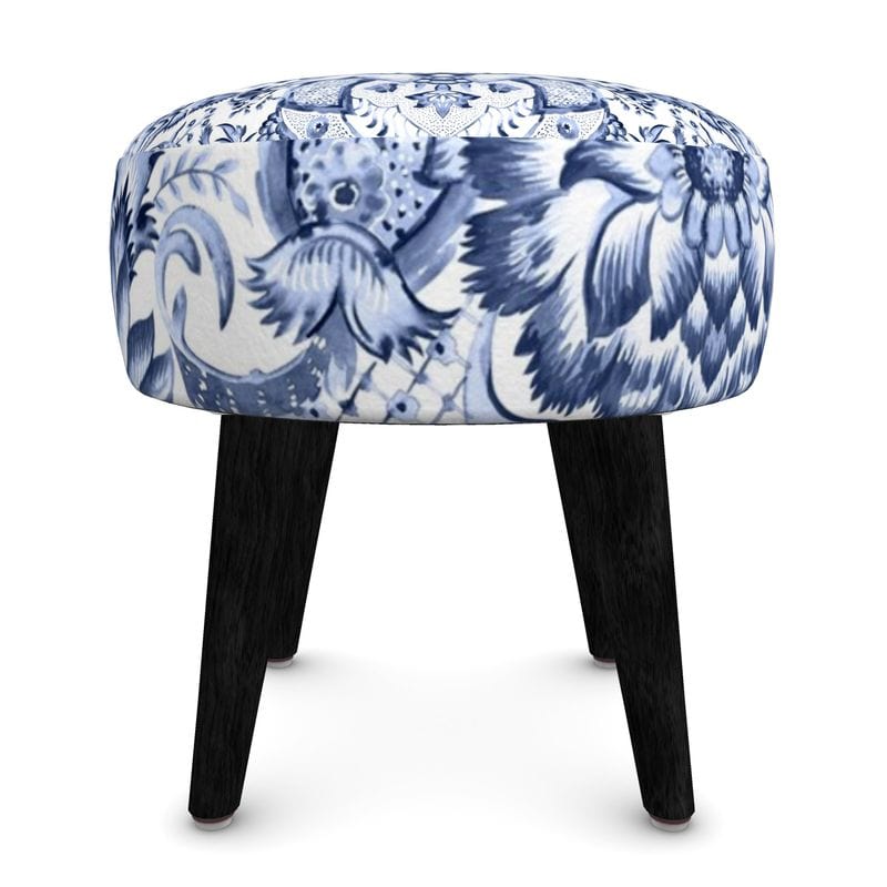 Kate McEnroe New York Royal Azure Damask Round OttomanOttomans2340496