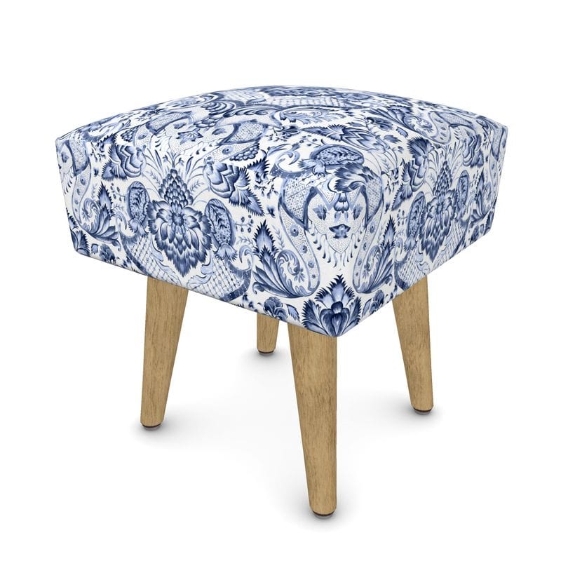 Kate McEnroe New York Royal Azure Damask Square OttomanOttomans2340494