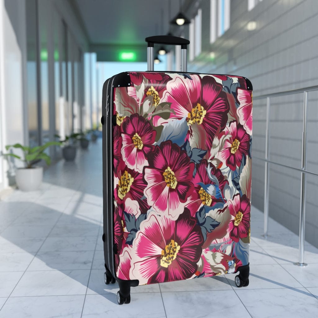 Kate McEnroe New York Rustic Cosmos Flowers &amp; Pink Roses Luggage Set Suitcases