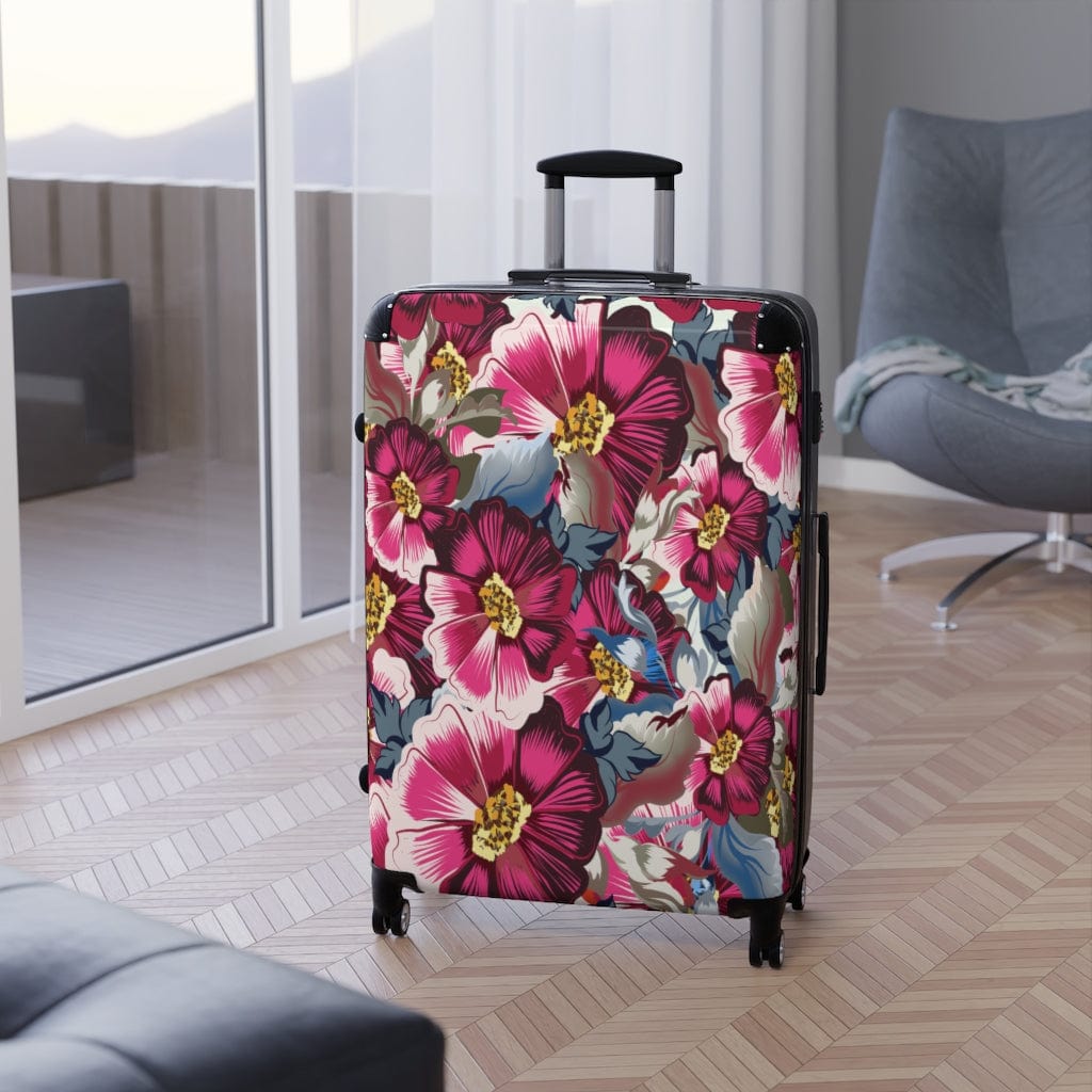 Kate McEnroe New York Rustic Cosmos Flowers & Pink Roses Luggage Set Suitcases