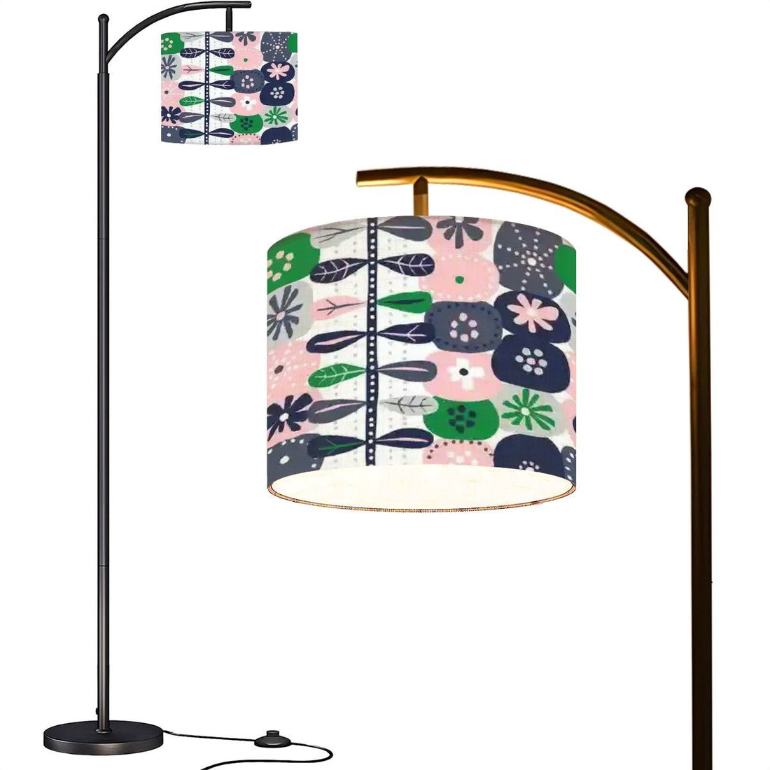 Kate McEnroe New York Scandinavian Arc Floor Lamp, Mid Century Modern Hygge Floral Lighting, Pink Green Danish Modern DecorFloor LampsyElusVGxMr