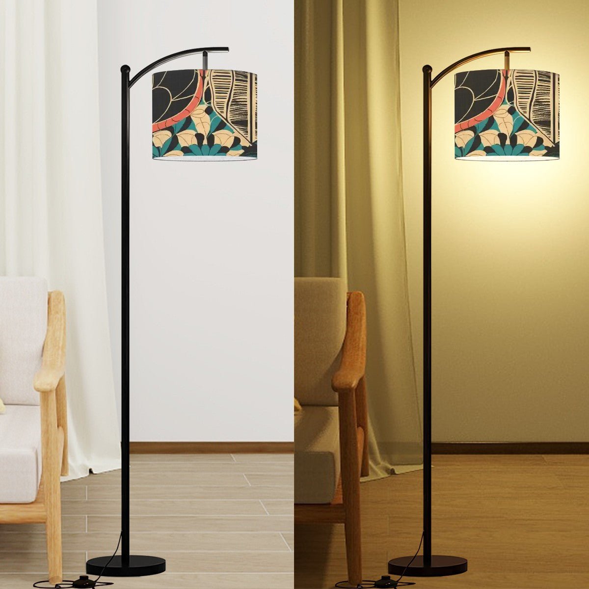 Kate McEnroe New York Scandinavian Boho Arc Floor Lamp, Danish Modern Floral Accent Lighting, Mid Century Living Room DecorFloor LampsnsVClV2WdE