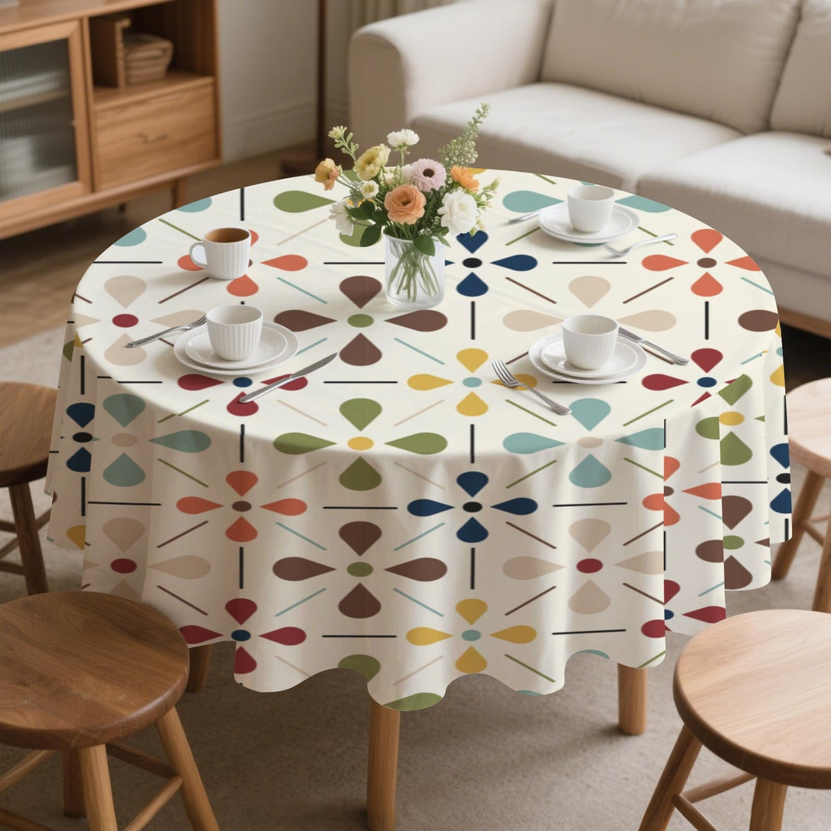 Kate McEnroe New York Scandinavian Danish Floral Mid Century Modern Retro Round TableclothTableclothsD3421837