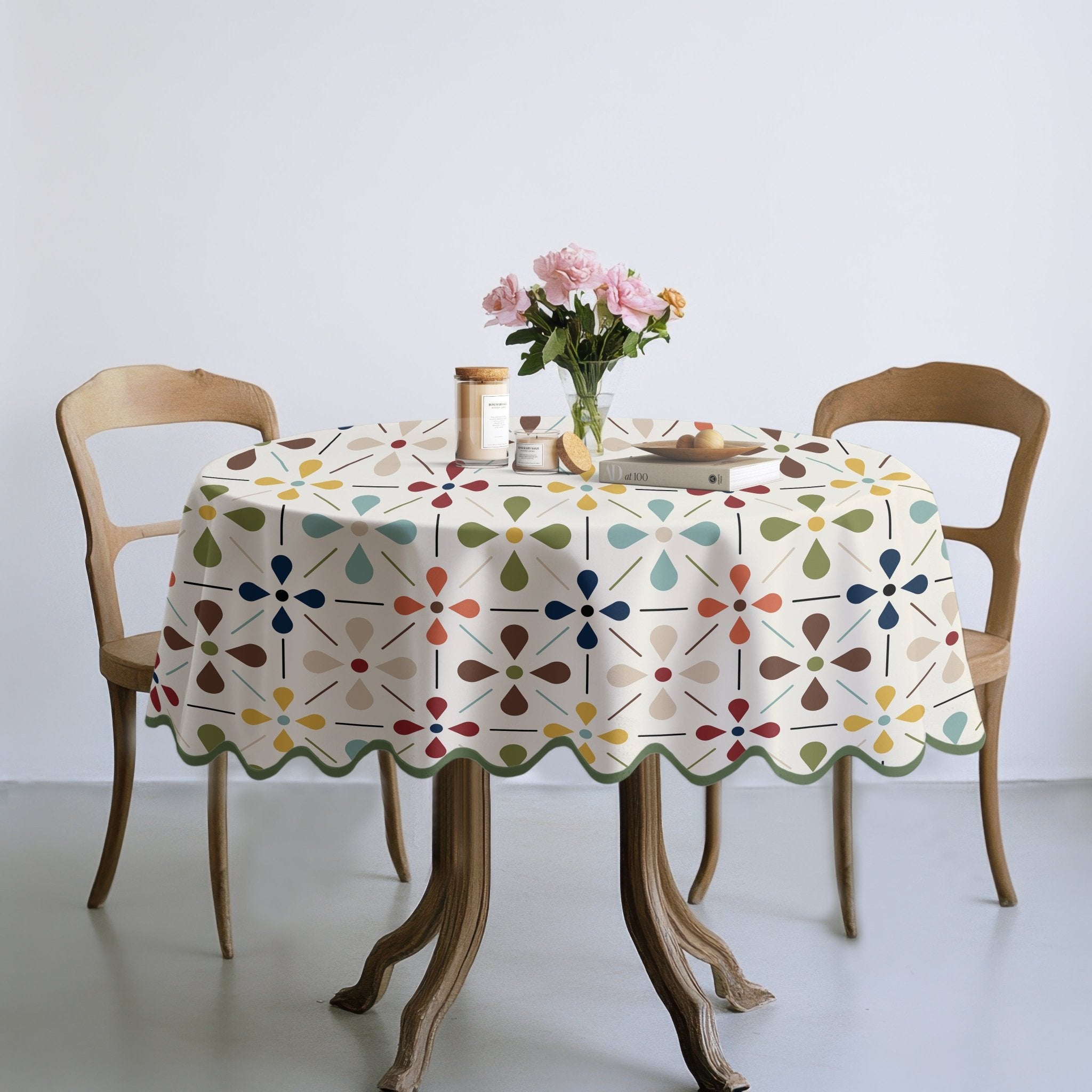 Kate McEnroe New York Scandinavian Danish Floral Tablecloth, Mid Century Modern Dining LinenTableclothsSCF - O66 - C