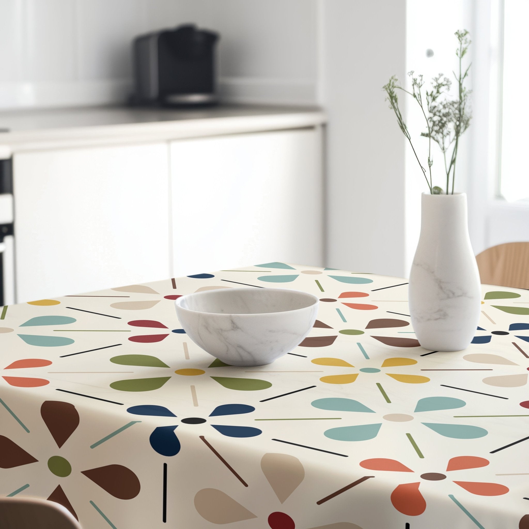 Kate McEnroe New York Scandinavian Danish Floral Tablecloth, Mid Century Modern Dining LinenTableclothsSCF - O66 - P