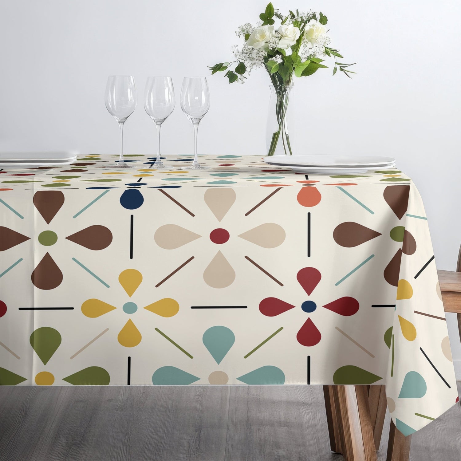 Kate McEnroe New York Scandinavian Danish Floral Tablecloth, Mid Century Modern Dining LinenTableclothsSCF - O66 - P
