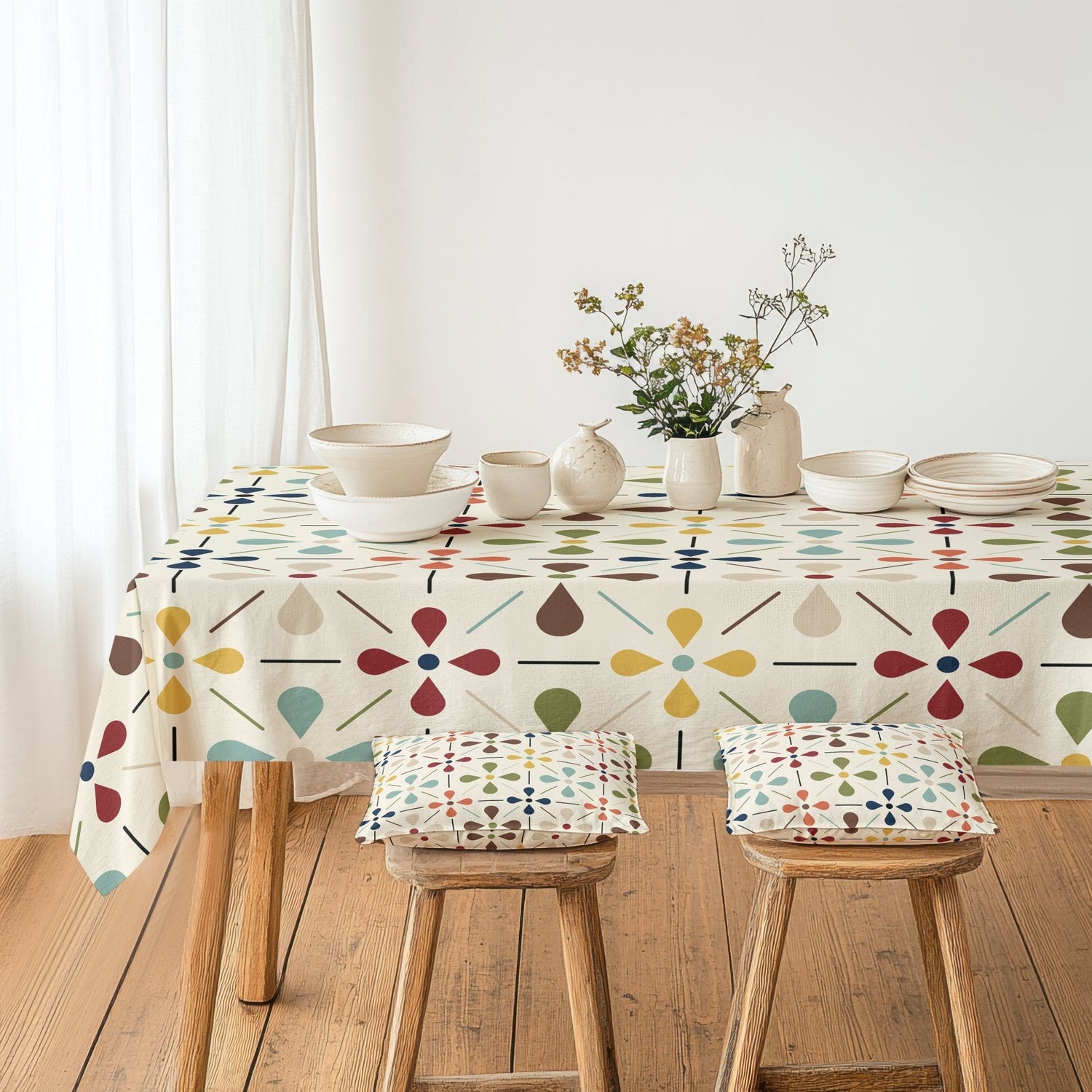 Kate McEnroe New York Scandinavian Danish Floral Tablecloth, Mid Century Modern Dining LinenTableclothsSCF - O66 - P