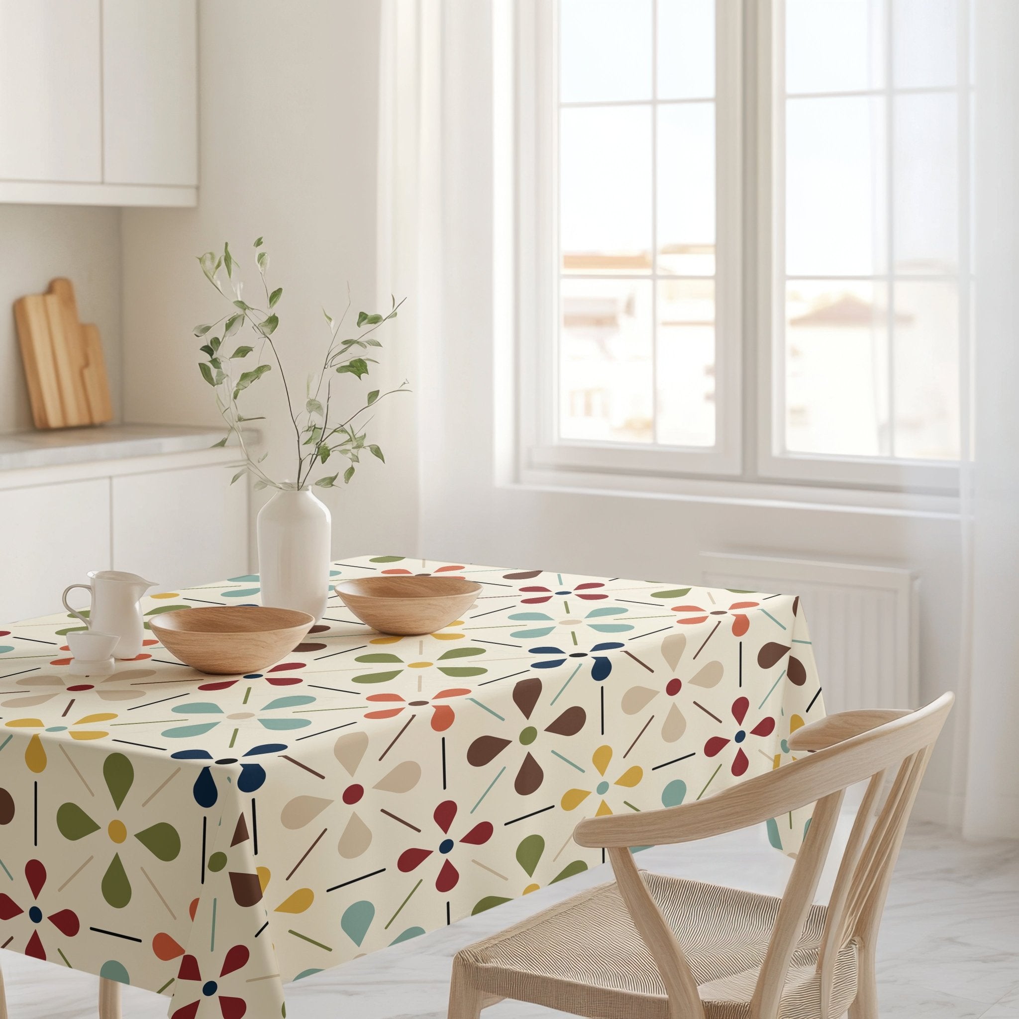 Kate McEnroe New York Scandinavian Danish Floral Tablecloth, Mid Century Modern Dining LinenTableclothsSCF - R120 - S