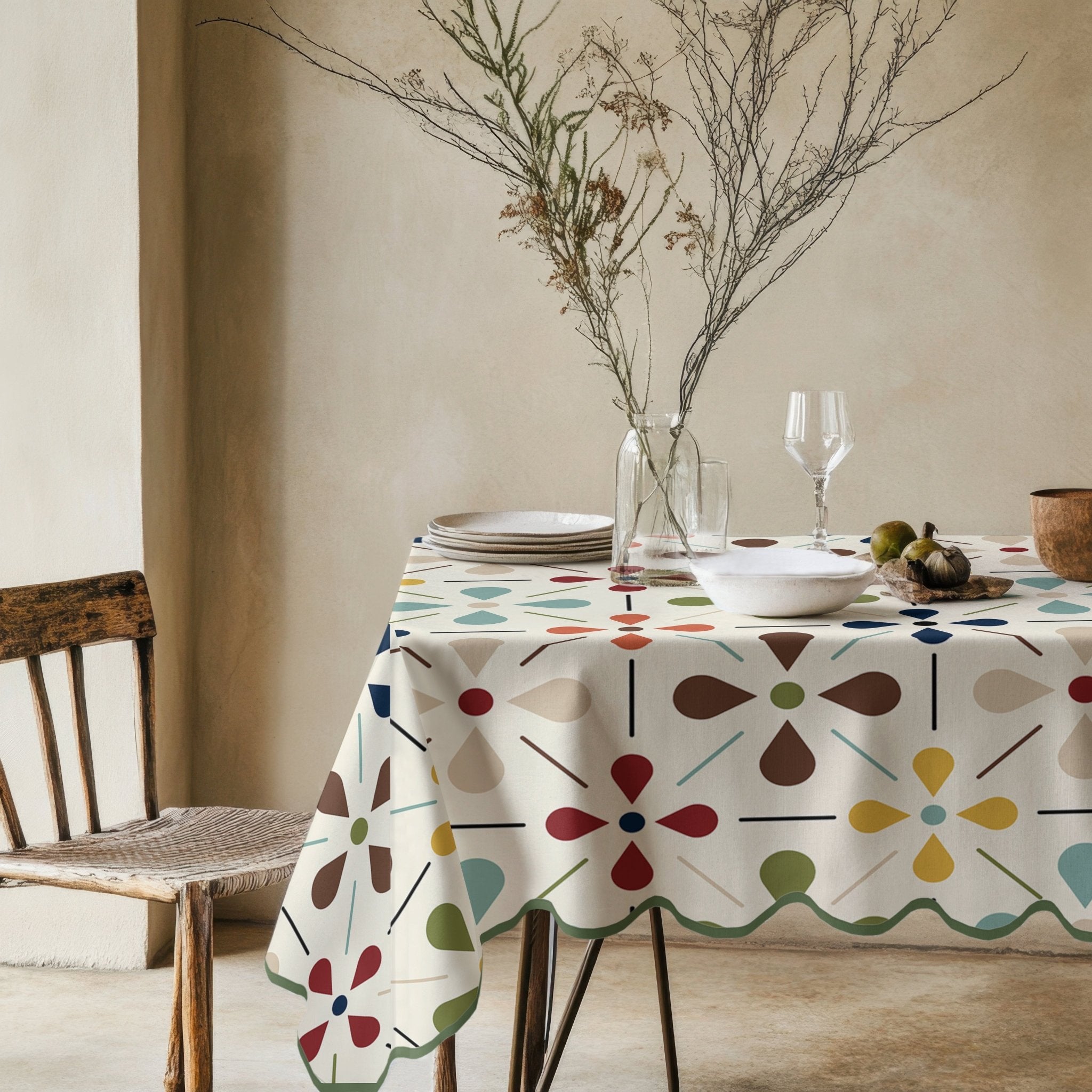 Kate McEnroe New York Scandinavian Danish Floral Tablecloth, Mid Century Modern Dining LinenTableclothsSCF - R90 - C